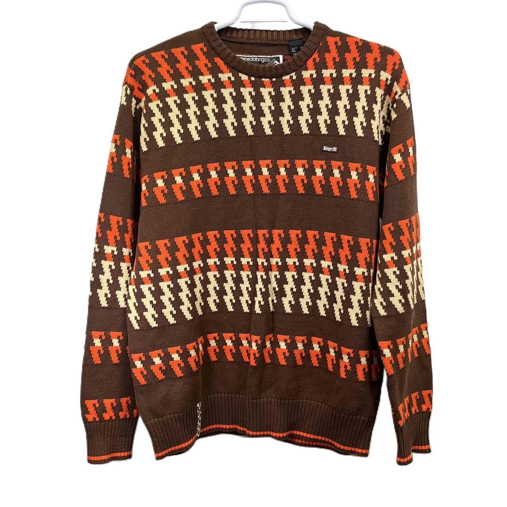 Vintage Enyce Cotton Geo Brown Orange Mens Fair Isle Hip Hop Sweater‎ XL